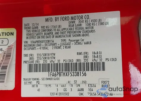 2015 Ford Mustang Ecoboost из США, поврежденный, VIN 1FA6P8THXF5338156